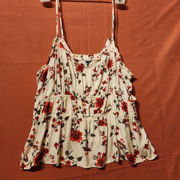 Old Navy Ivory Poppy Red Floral Flower Strappy Ruched Tank Size XXL - Picture 1 of 8